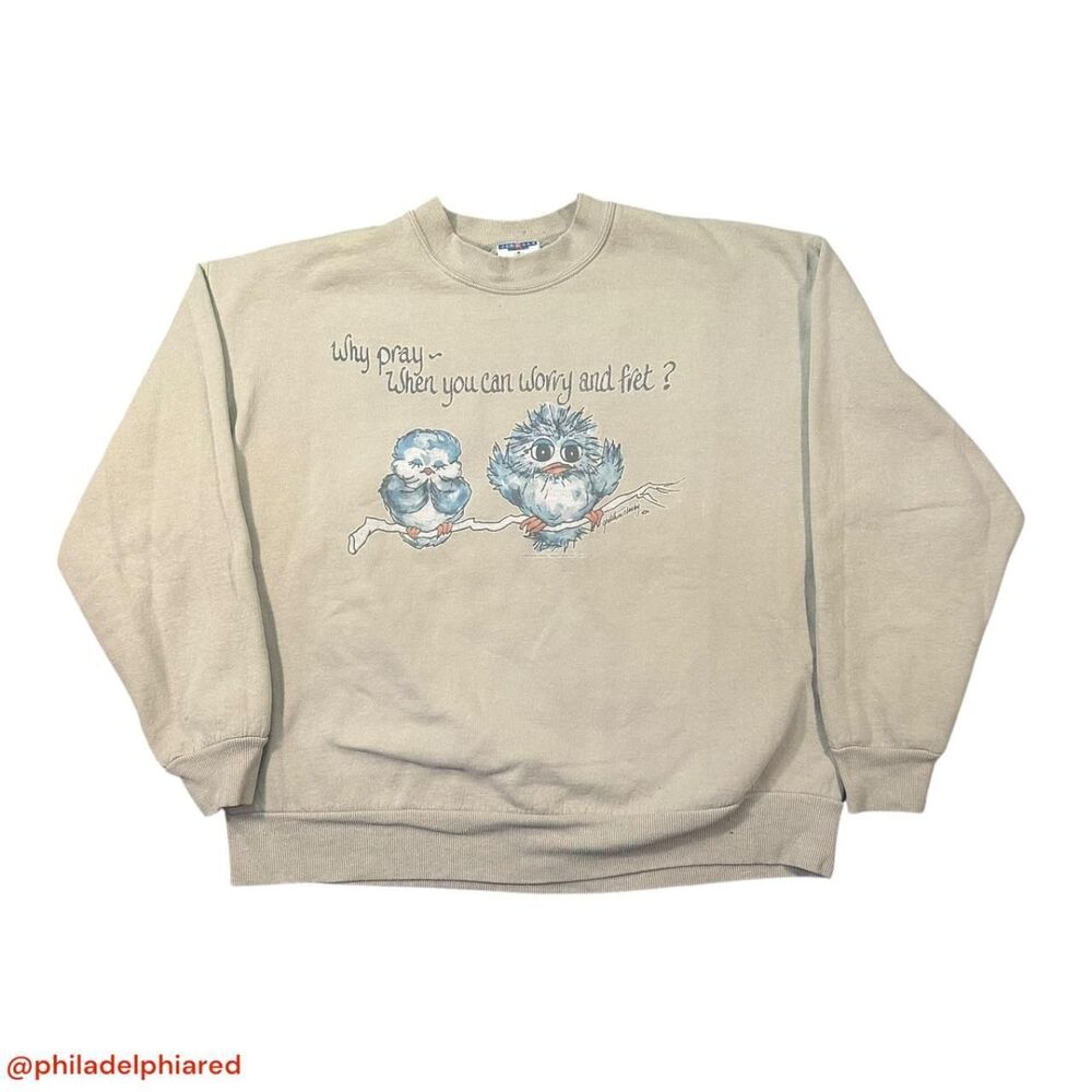 Vintage 1990's Cartoon Prayer Bird crew neck sweatshirt mens Large
